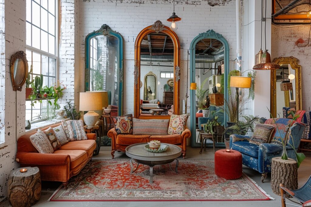 Utilisation de miroirs pour agrandir l’espace en style bohème
