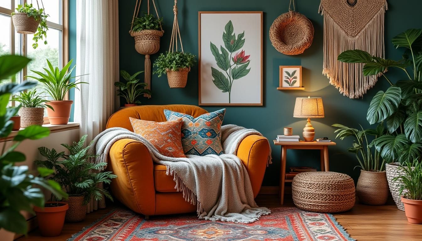 découvrez comment aménager un coin lecture bohème dans votre salon pour créer un espace cosy, chaleureux et plein de caractère, idéal pour se détendre avec un bon livre.